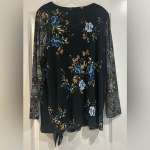 Susan Graver Women's Blue & Black Floral Liquid Knit Tunic With Side Tie Size 1X